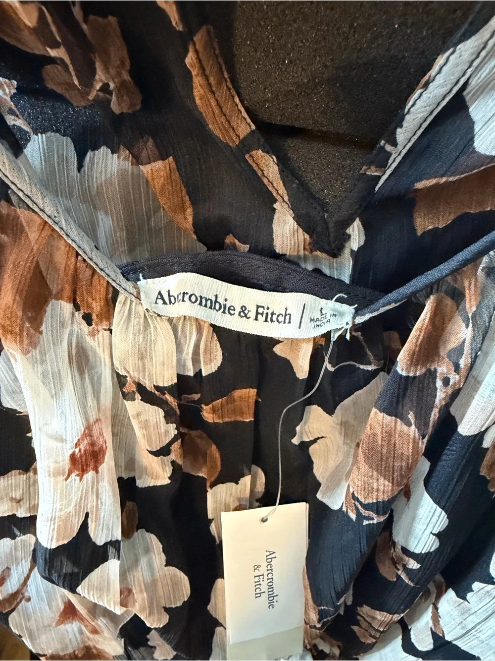 Abercrombie & Fitch Black Floral Tie-Shoulder Maxi Dress